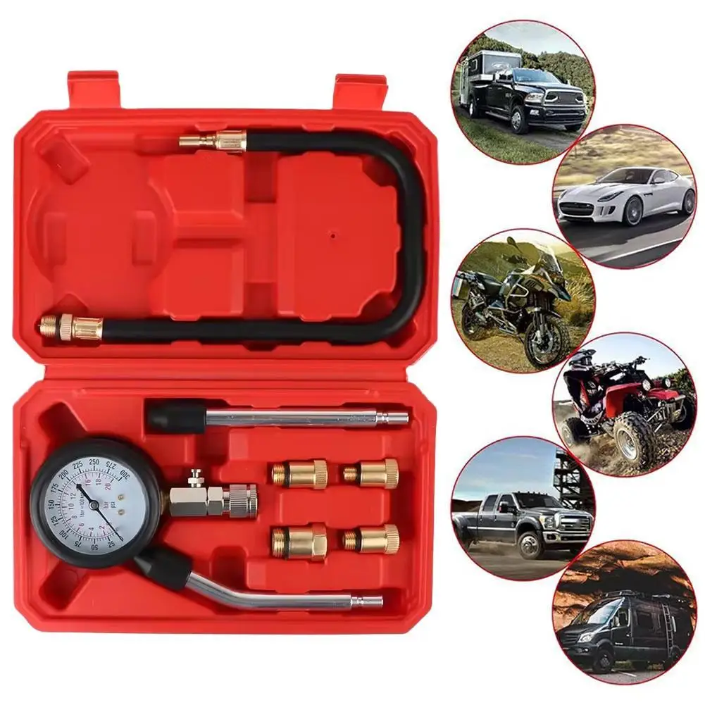 

Измеритель сжатия газового двигателя олива с манометром баллона M10 M14 PSI Автомобильный адаптер 0-300 Комплект тестера Давление R1E4