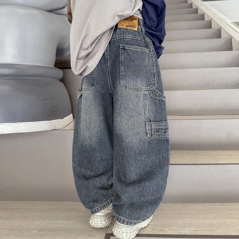 

Boy Jeans Age 4-14Y Students Spring Autumn American Style Trousers Child Casual Pants Tween Child Denim Toddler Blue Cargo Pants
