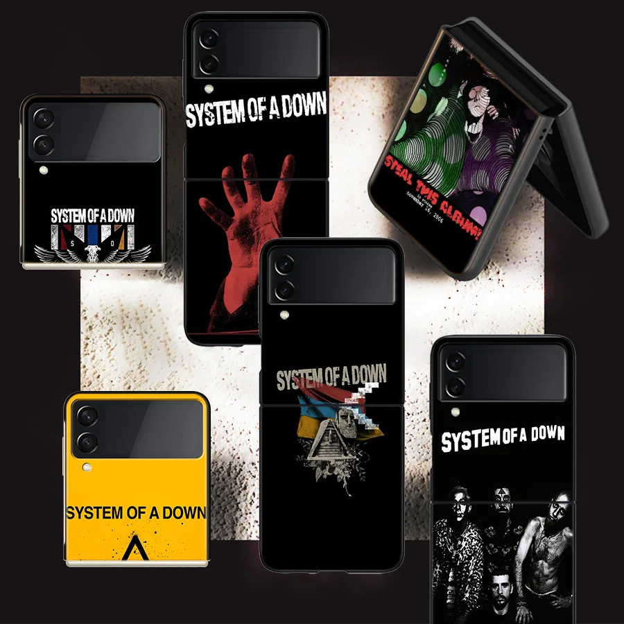 System Of A Down Phone For Samsung Galaxy Z Flip 5 4 3 5G Case Luxury Cover Z Flip 6 5G Black Cases Shell PC Fundas Shockproof