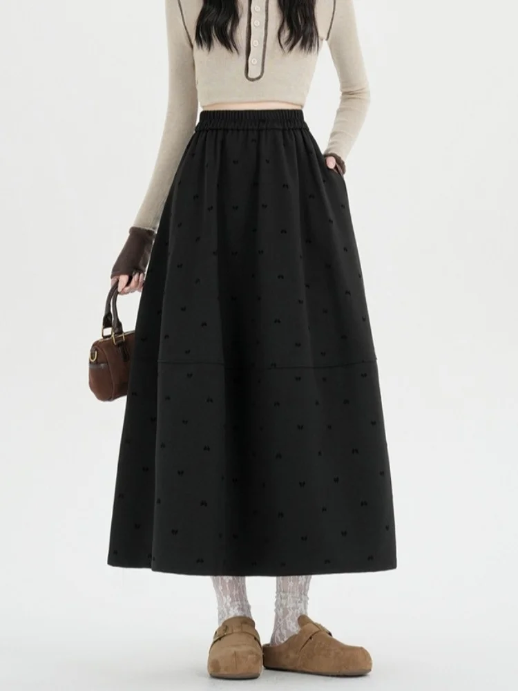 Taille haute Midi a-ligne jupe femmes manteau en laine automne hiver nouveau Sle doux confortable Vintage décontracté taille haute jupe