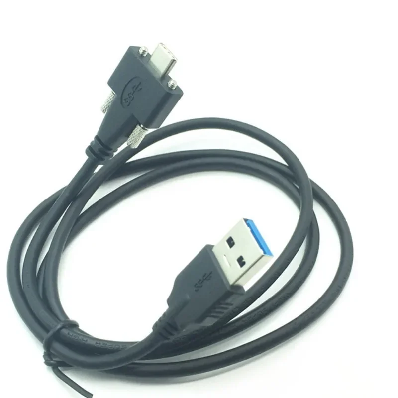 USB 3.0 A Male to USB-C Type C with Screws Industrial Camera Lock Flat Panel Charging Cable 1m