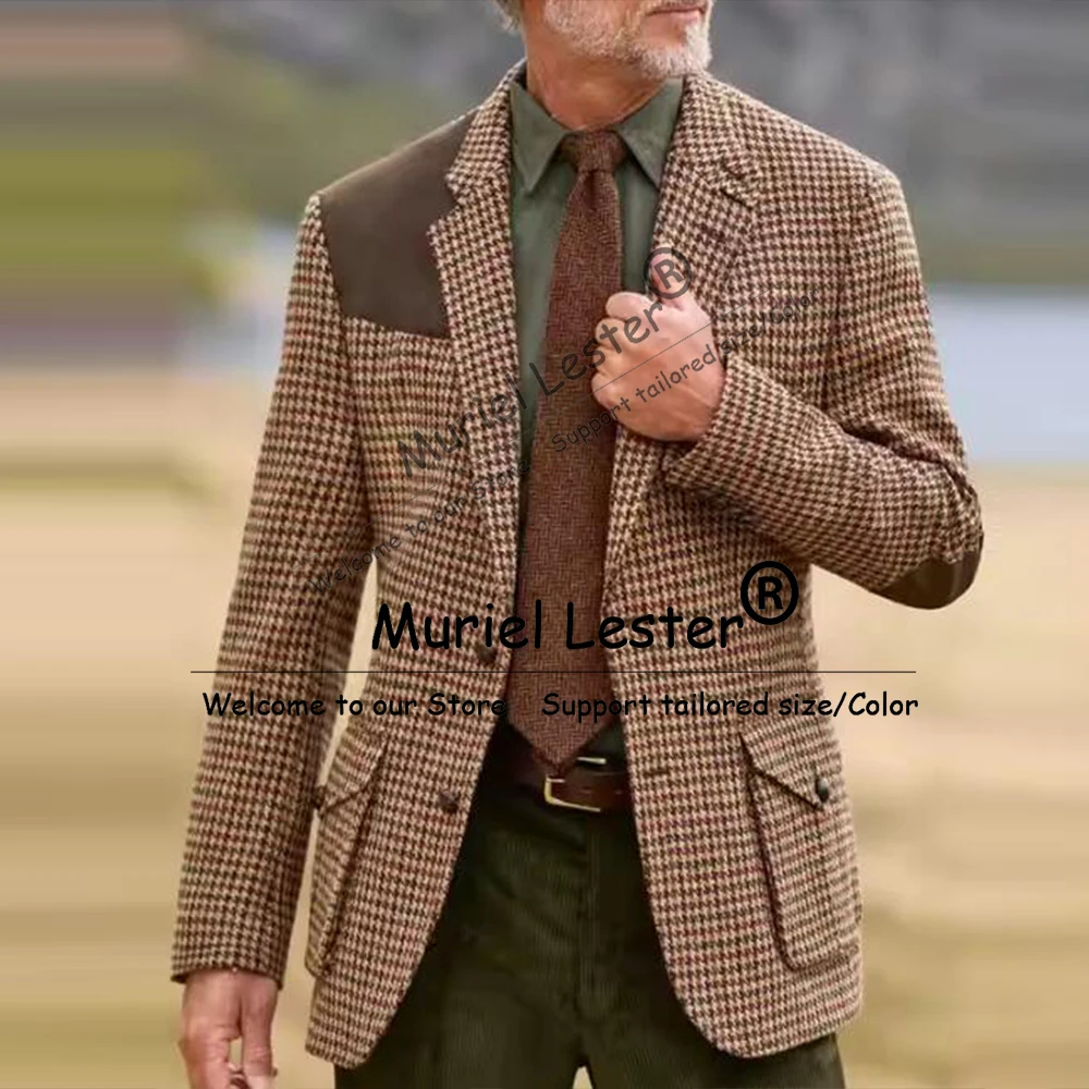 

Классические мужские костюмы с узором «гусиные лапки», цельное твидовое шерстяное однобортное пальто, деловые пиджаки с остроконечными лацканами, Ropa Hombre 2026