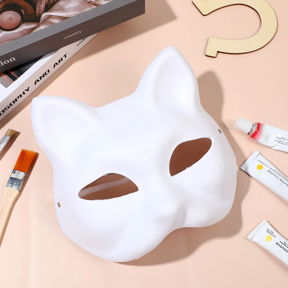 6Pcs Paper Blank Mask Half Face Hand-painted Cat Fox Mask Anime Masquerade Halloween Festival Cosplay Prop