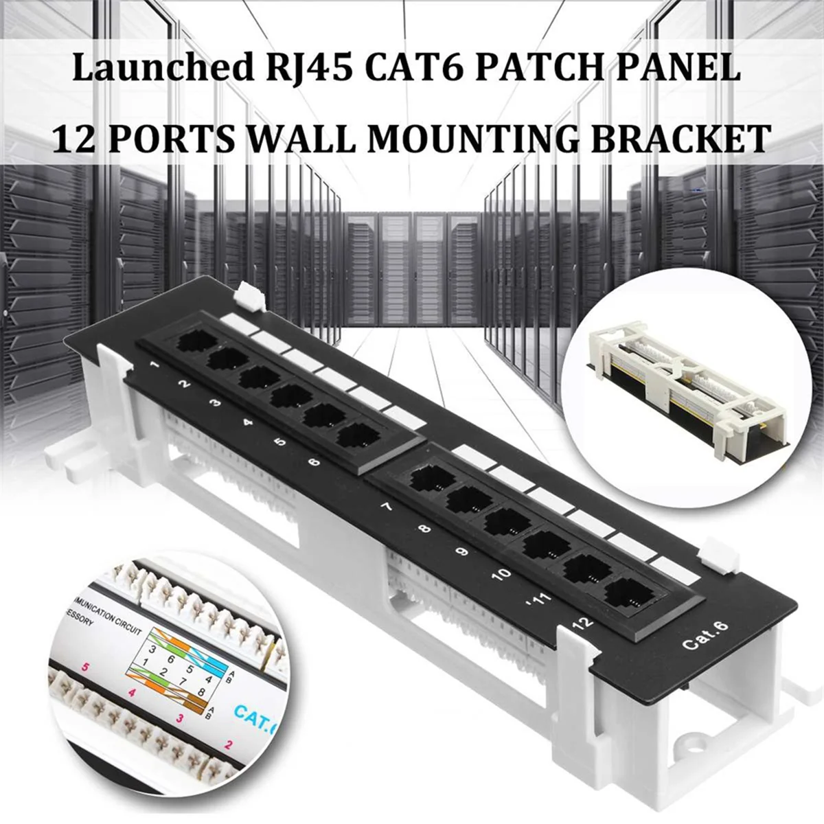 Network Tool Kit 12 Port CAT6 Patch Panel RJ45 Networking Wall Mount Rack with Surface Wall Mount Bracket