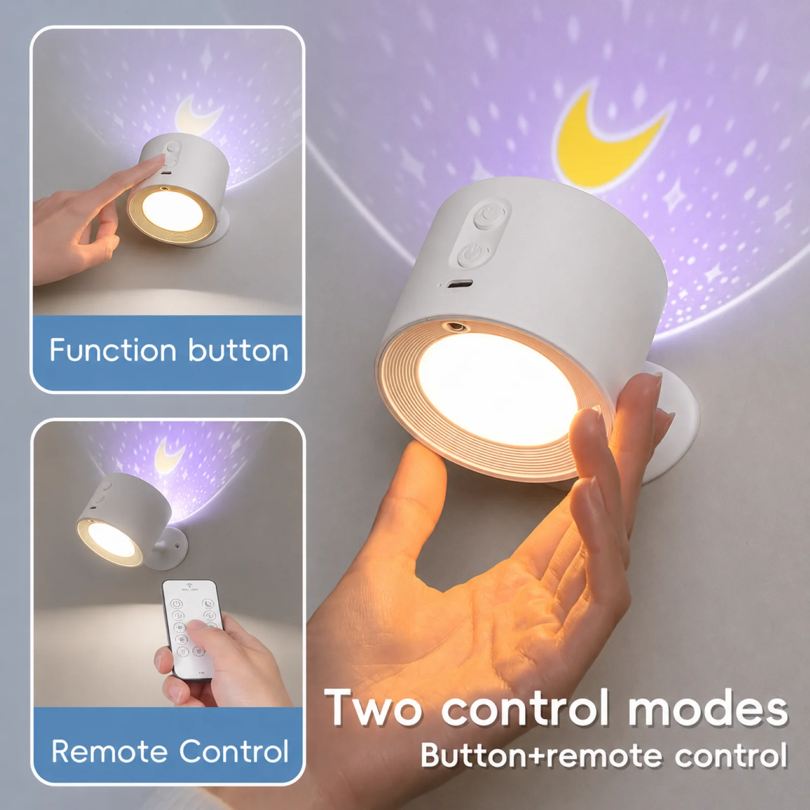 Bild 6: PZSUNLY Magnetischer Stern-Mond-Projektions-LED-Strahler Typ-C Wiederaufladbar 360° °   Drehbare, dimmbare Nachtleuchte mit Fernbedienung, Innendekorlampe für Schlafzimmer, Flur, Treppe