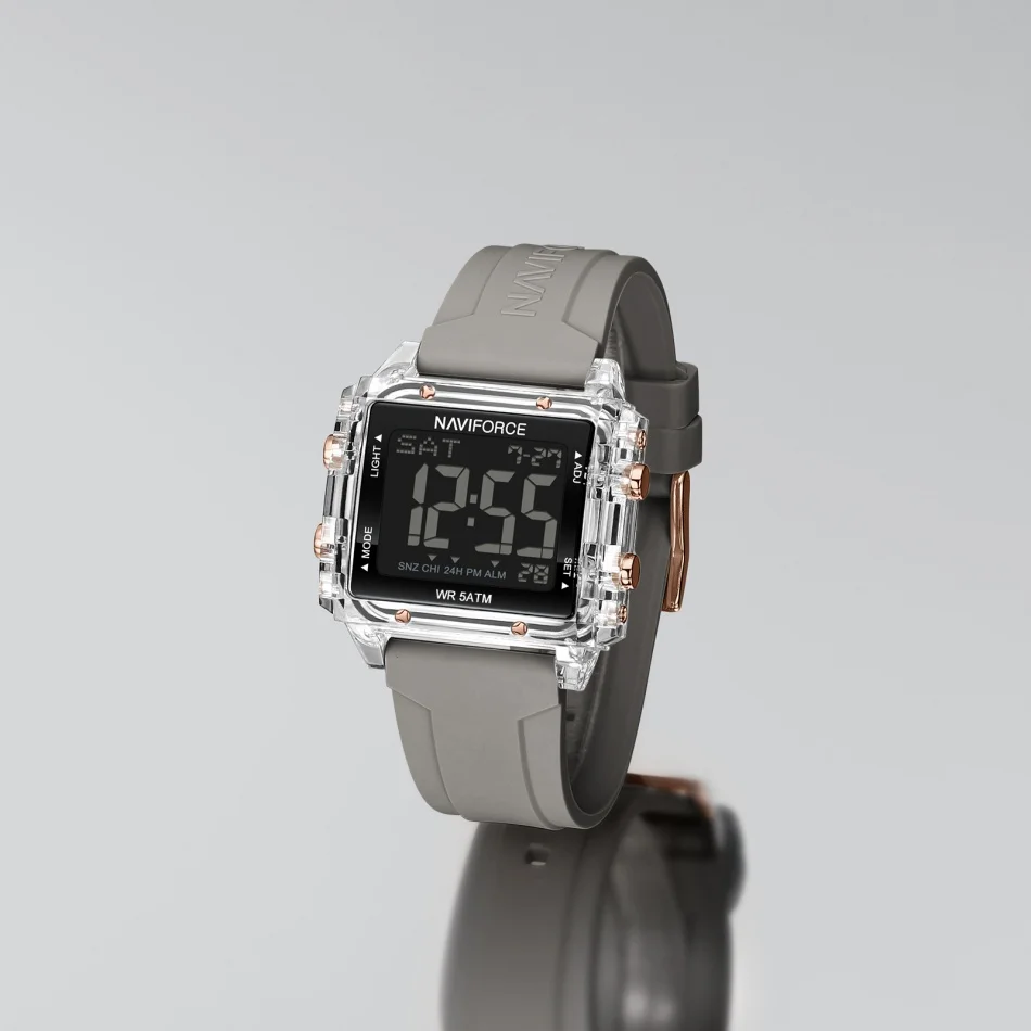 ساعات NAVIFORCE لعرض التاريخ للسيدات، حزام سيليكون كاجوال مقاوم للماء، ساعة يد للسيدات، ساعات إلكترونية رقمية LCD