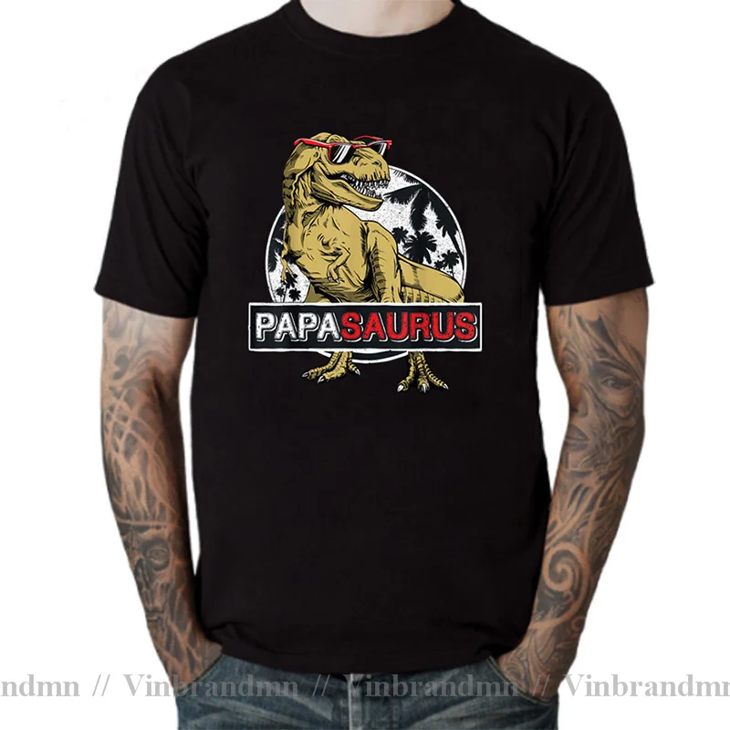 Papasaurus T Shirts T Rex Papa Saurus Dinosaur T-Shirts Men Daddysaurus T Shirt Fathers Day Gifts New Summer Men Loose T-shirt