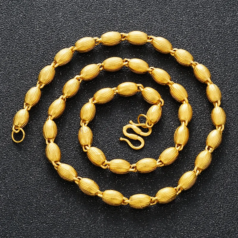 Zylax Jewelry Men 24K Gold AU999 Solid Olive Bead Necklace - Pure gold, olive symbolizes safety, heavy texture, ideal for giftin