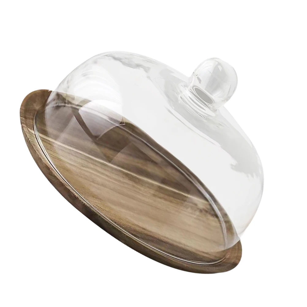 

Прозрачный деревянный поднос для торта, стеклянный купольный держатель, тарелка для хранения десертов для свадебной вечеринки, дня рождения, подставка для торта с куполом