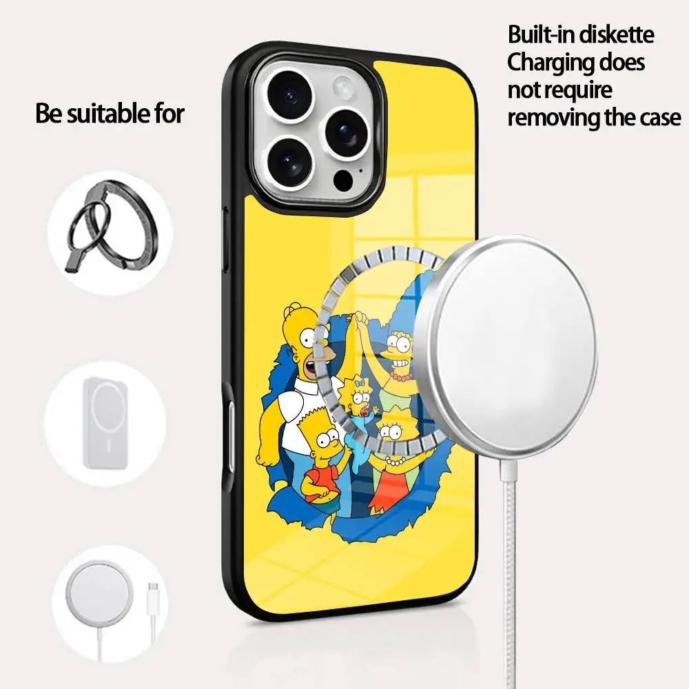 

Cartoon S-Simpson Phone Case For IPhone 16 15 14 13 12 11 Pro Max Plus Mini Magsafe Mirror Wireless Magnetic Cover