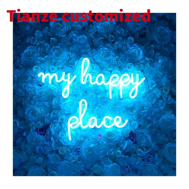 (Customized)design custom logo LED light neon sign custom no MOQ my happy place neon sign dropshipping