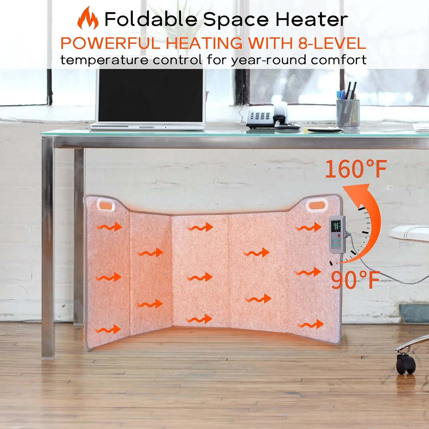 Calentador de espacio portátil para oficina, calentador de pies de piso plegable y silencioso debajo del escritorio para piernas y pies, Panel Personal de calor espacial