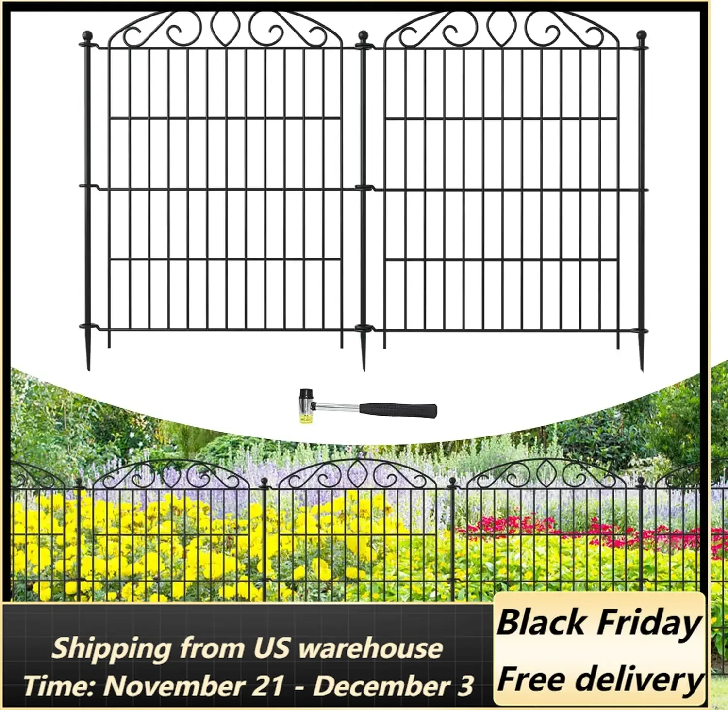 Decorative Animal Barrier Dog Garden Fence 12 Pack - 30 in(H) x 23.6 ft(L) No Dig Outdoor Decorative Fence Rustproof Metal Wire