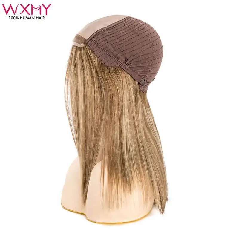 

One Piece Long Straight Jewish Wigs Human Hair With Natural Hairline Blonde Mono Top French Lace Front Human Hair Wigs For Women