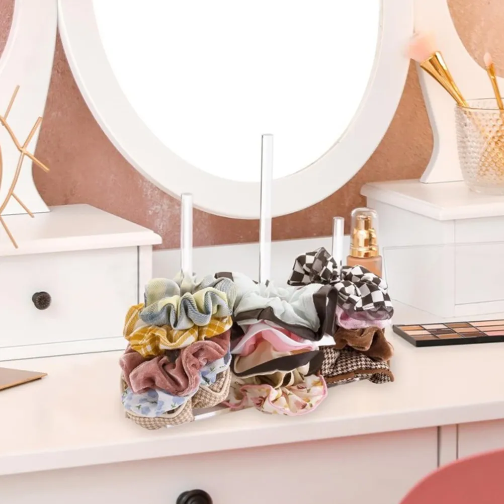 Acrylic Hair Tie Holder Organizer Transparent Multi-Stick Design for Hair Accessories Storage Compact Desktop Display Stand