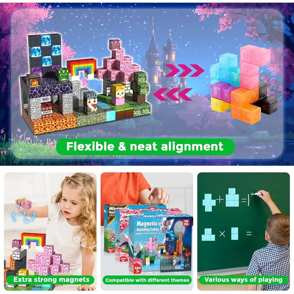 Blocchi magnetici a tema principessa e cavaliere da 150 pezzi da 0,8 pollici per bambini dai 3 anni in su