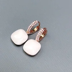 12.6mm  Flat Earrings Inlay Milk White Zircon Amethyst Drop Earrings Candy Square Crystal Earrings Fashion Jewelry Gift