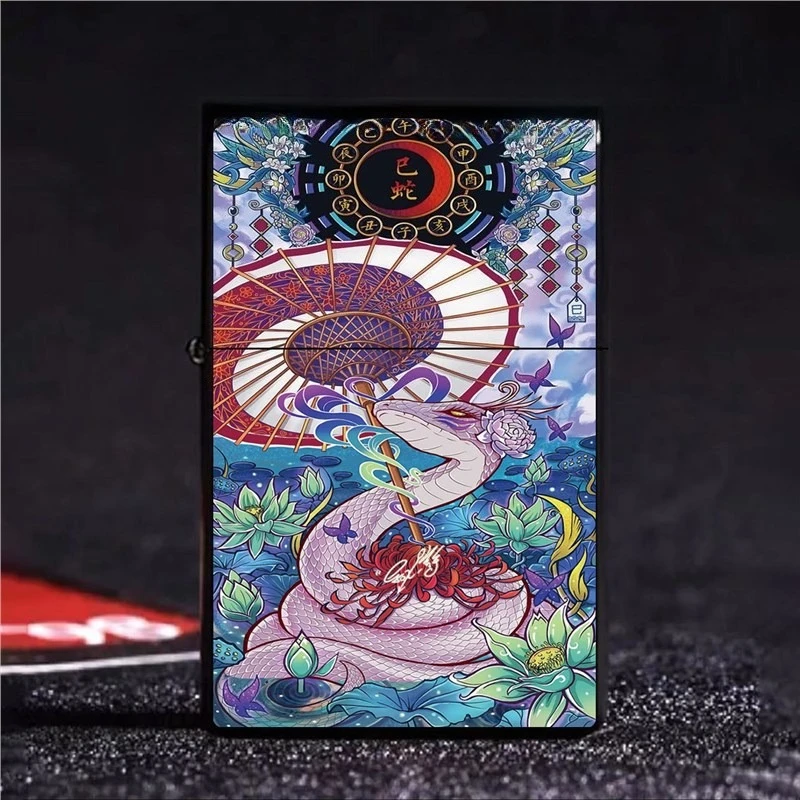 

Металлическая керосиновая зажигалка в китайском стиле со знаком зодиака, персонализированная креативная цветная зажигалка для рисования краской, ретро шлифовальный круг, мужской подарок