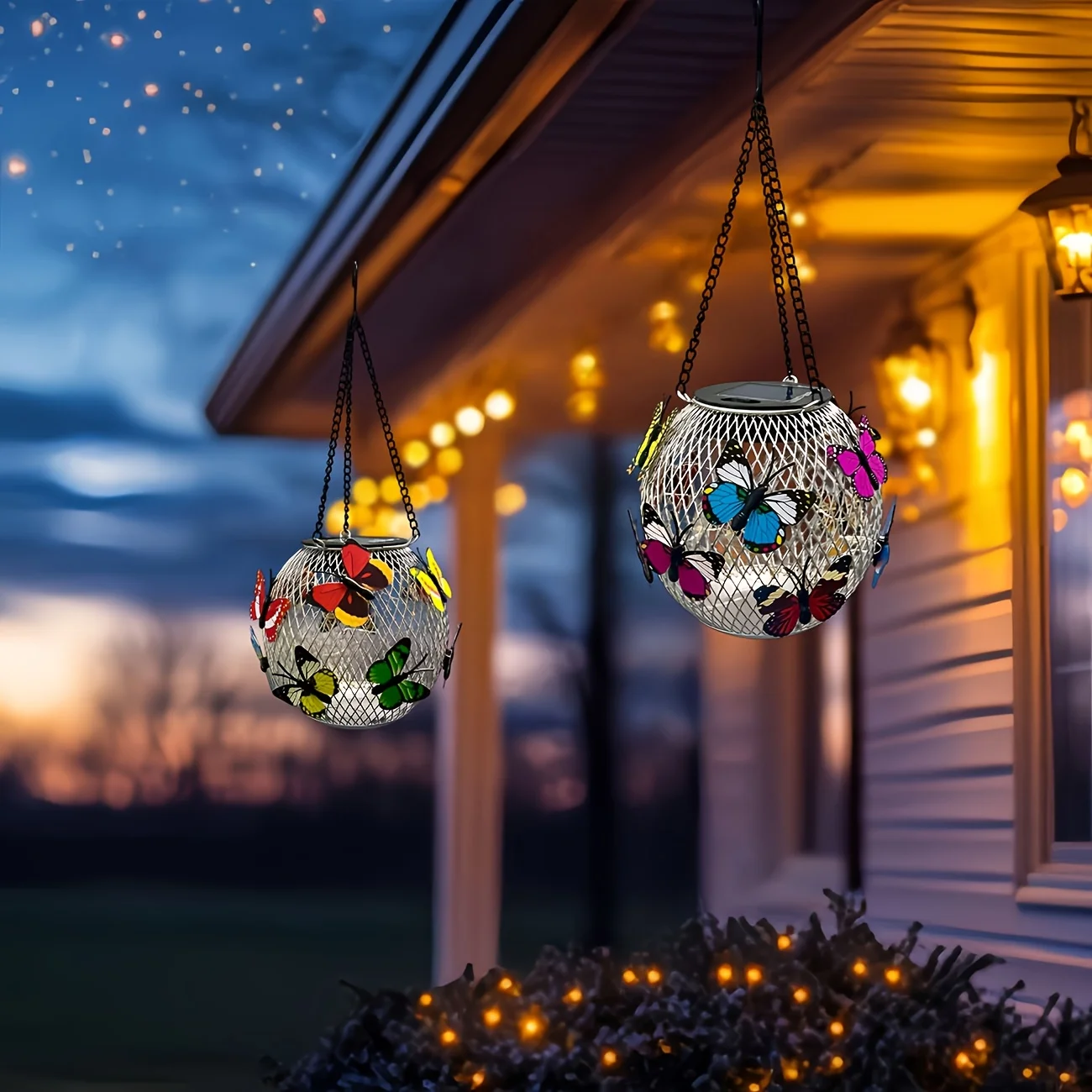 1pc Solar-Powered Butterfly Lanterns Metal Hanging Outdoor Lights, Yard Decor - Holiday Gift Solar Outdoor Decorations
