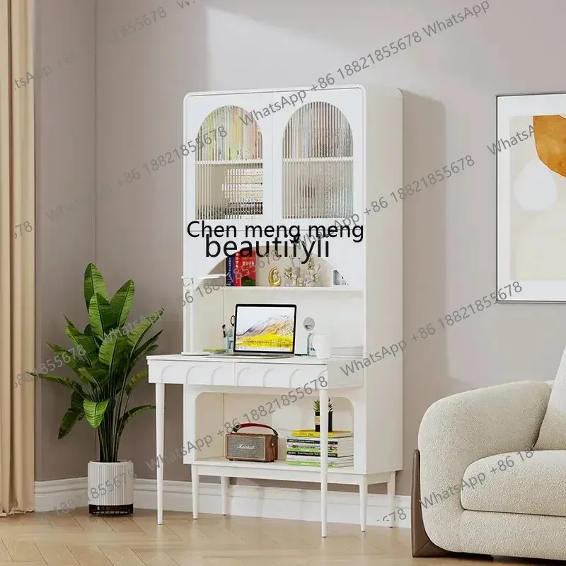 A   R zqFrench Desk Book Integrated Student Household Computer Desk Folding Bedroom White Bookcase One-Piece Desk Cabinet Combin