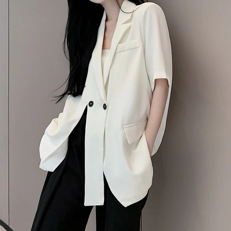 2024 Summer New Fashion Explosive Street Design Sense Casual Solid Color Split Small Suit Coat Trend damski