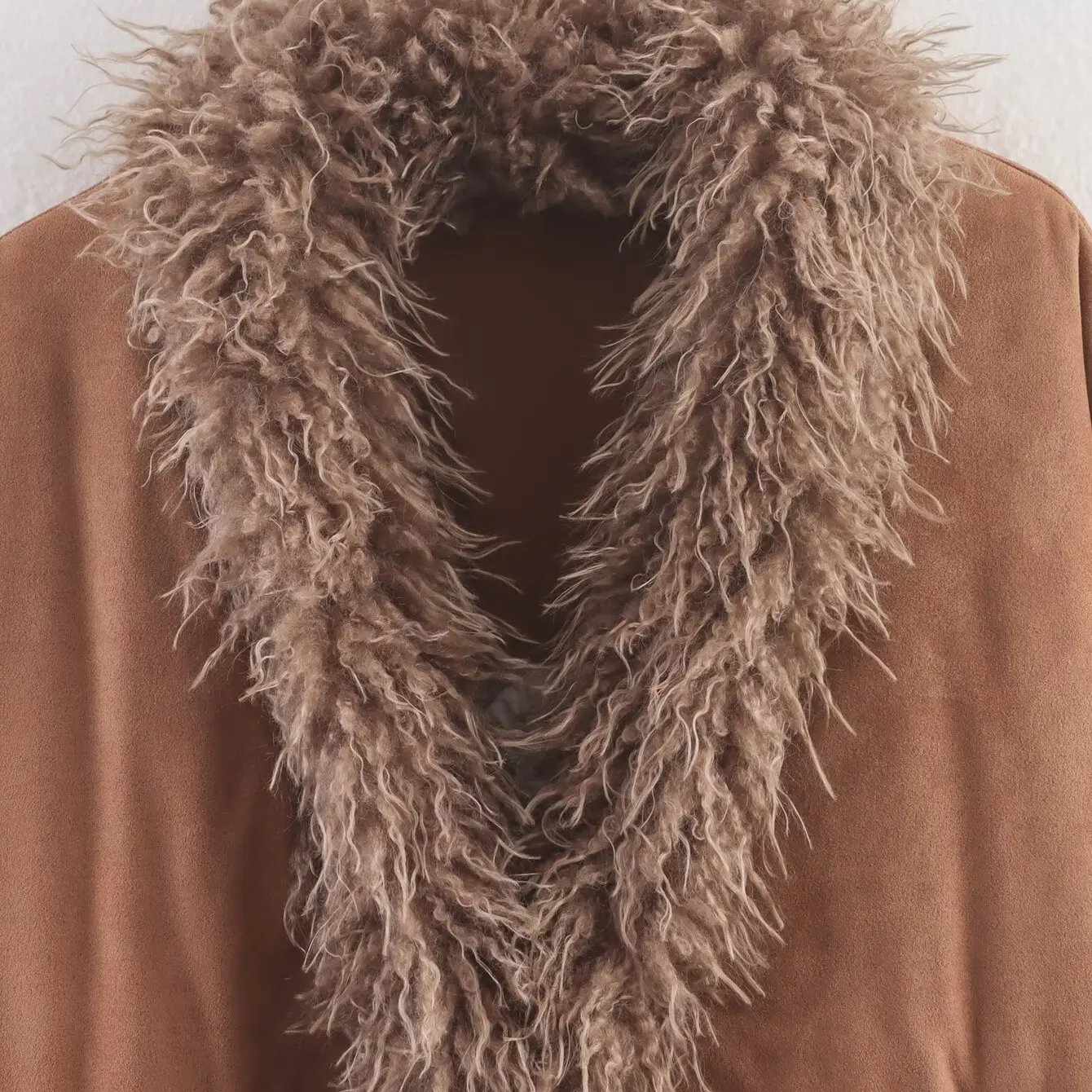 Faionable الفراء الاصطناعي طوق الربط القطن Jaet المرأة الخريف جديد Sle JNLEAOG طويل Sve زر إغلاق معطف #2