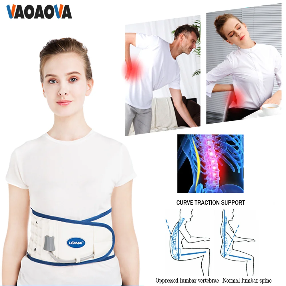 1 Set Back Brace Physio Decompression Lower Lumbar Support Waist Belt Massage Inflatable Traction Device For Back Pain Relief