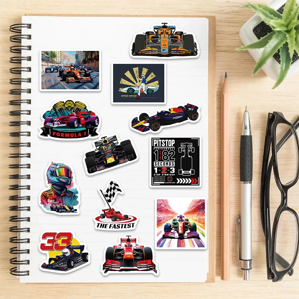 50pcs F1 Formula One Racing Stickers Notebook Luggage Skateboard Motorcycle Bicycle Helmet Cool Stickers Decoration Waterproof