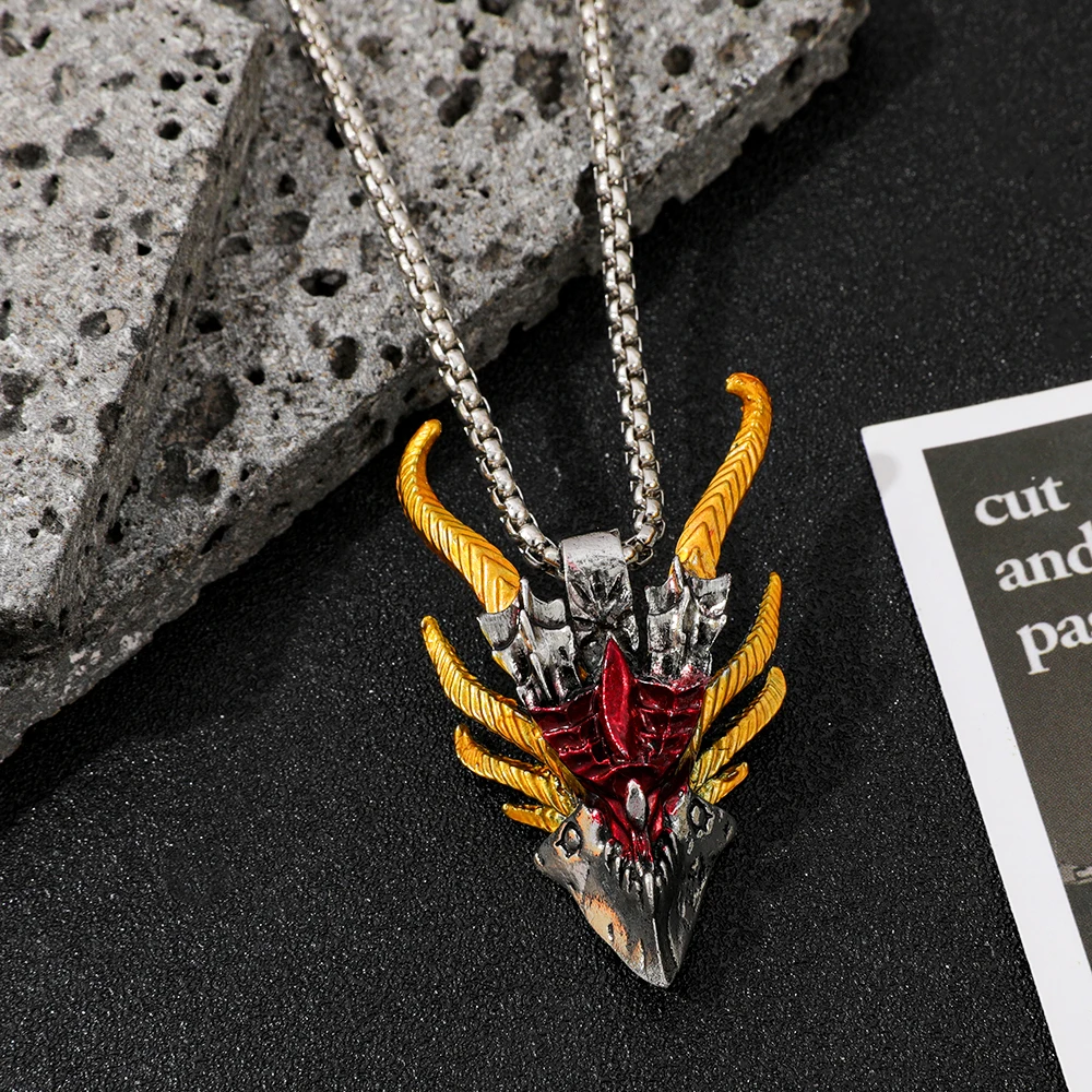 Retro Hip-Hop Evil Dragon Head Pendant Necklace for Men Punk Fashion Party Jewelry Accessory Gift view 4