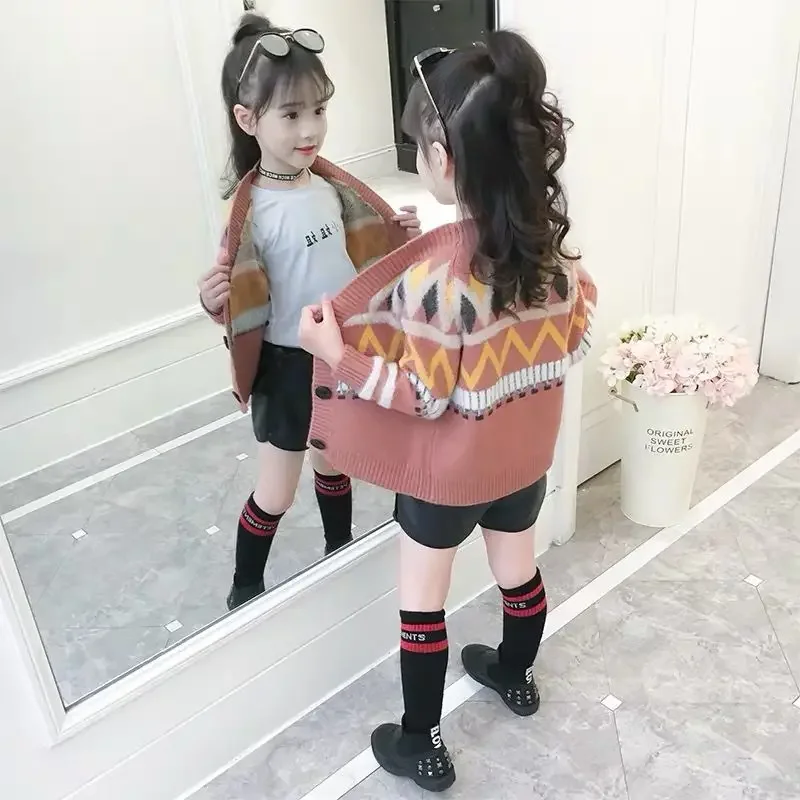 spring autumn Knitted Cardigan Sweater  Children Clothing teenage Girls Sweaters Kids Wear baby girl clothes winter 10 12 year