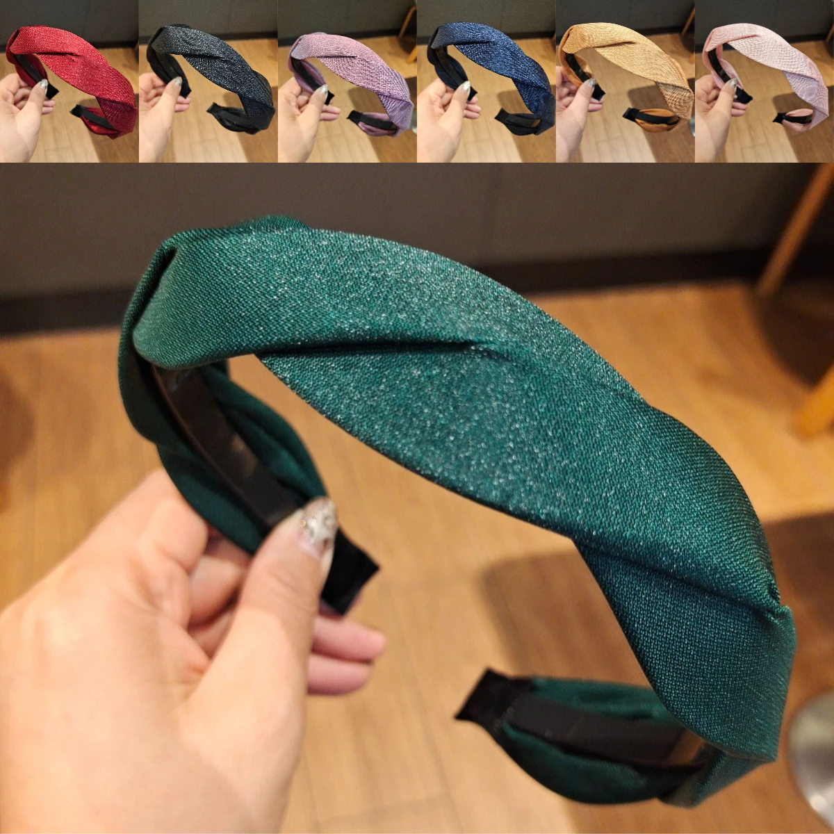 

Wave Cross Shiny Solid Color Headband Wide Side Toothed Non Slip Hairband for Women Girls Hair Hoop Headwear Hair Accessories