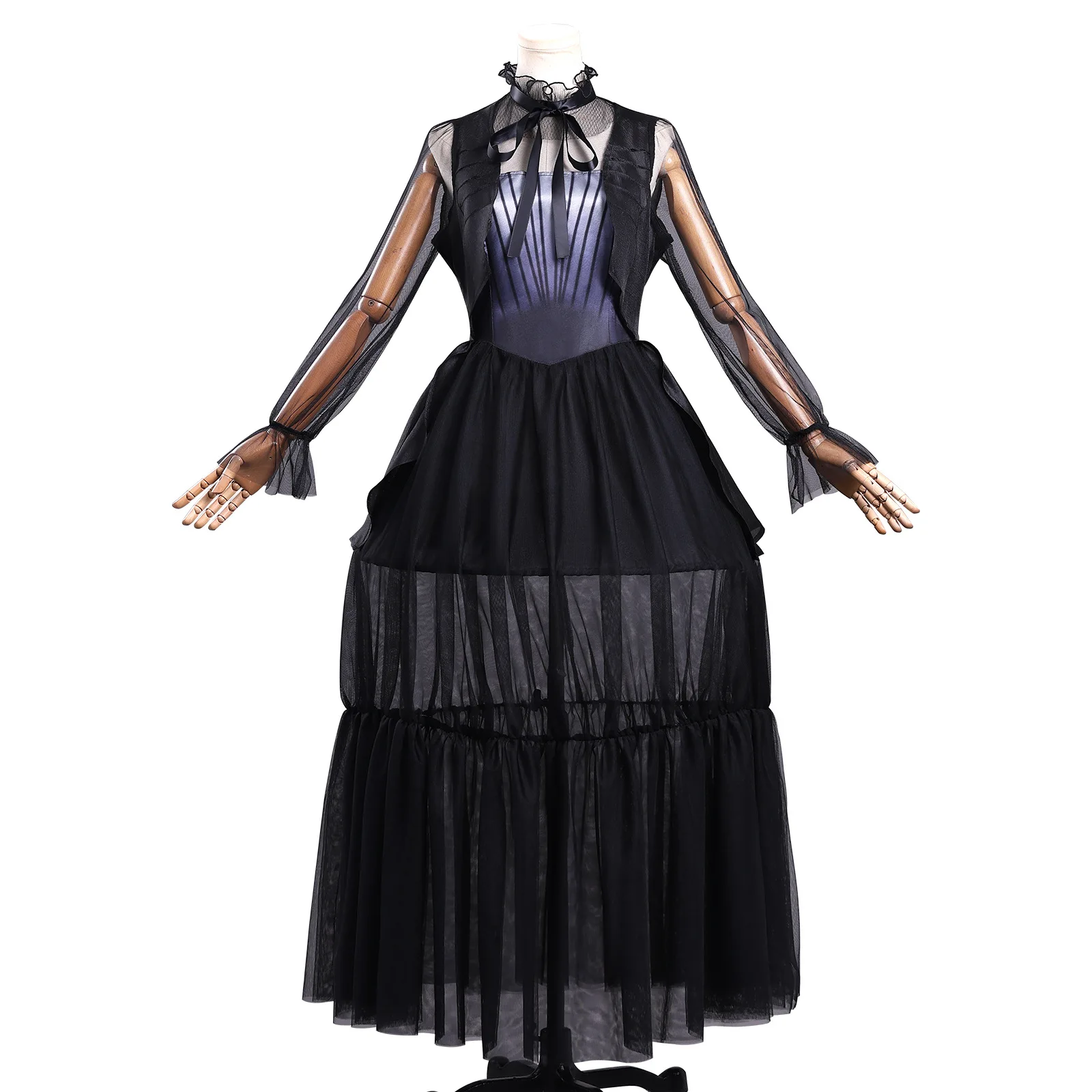 Wednesday Staffel 2 ‌   Schwarzes Kleid Cosplay-Kostüm Filmfigur Halloween-Maskerade Aufführungskleidung für Frauen