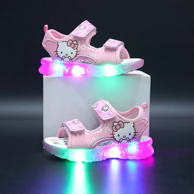 Hello Kitty Baby Girls Lighted Shoes Summer Children Sandals Cartoon Cute Kids Girls Flat Sports Sandal Miniso Child Beach Shoes