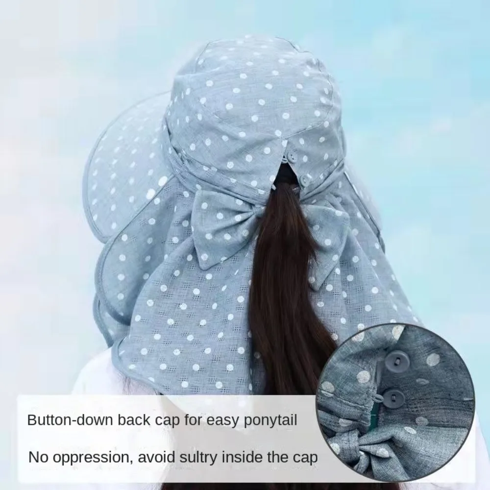 Gorro para recoger té de ala ancha a la moda, chal protector para el cuello, sombrero de cola de caballo para mujer, sombrero de trabajo agrícola Anti-uv, sombrero protector solar para las cuatro estaciones