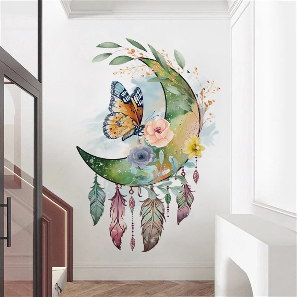 PVC Butterfly Dream Catcher Modern Minimalist Wall Sticker Wall Decal Wallpaper Home Decor For Bedroom Living Room (30x60cm)