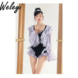 Sweet Triangle One Piece Swimsuit Women's Summer 2024 Beach Hot Spring Pure Want To Cover Belly Vacation Long Sleeved Swimwear