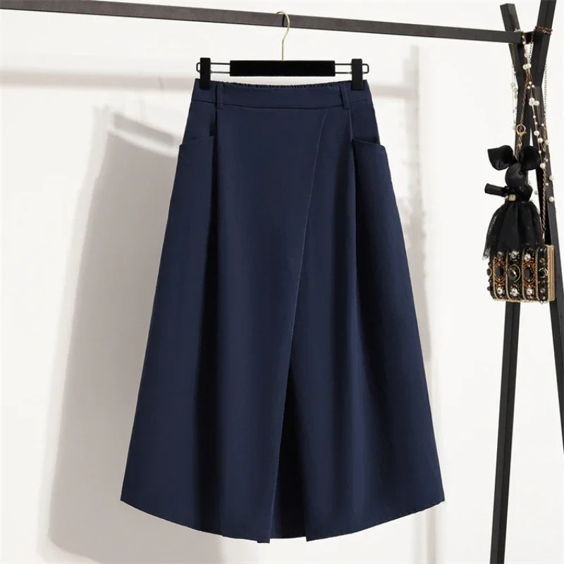 Summer 2025 New High Waist Irregular Mid Long Skirt Women Plus Size Skirt Woman Elastic Waist A Line Pleated Big Size Skirts