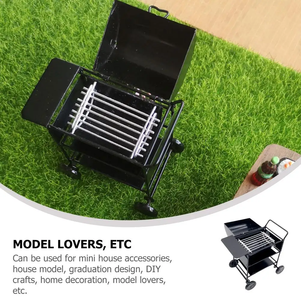 มินิบาร์บีคิวแร็คของเล่นบ้านตุ๊กตาบ้านย่างเครื่องครัวขนาดเล็กเฟอร์นิเจอร์จำลองเครื่องทำบาร์บีคิวสีดำขนาดเล็กสมจริง