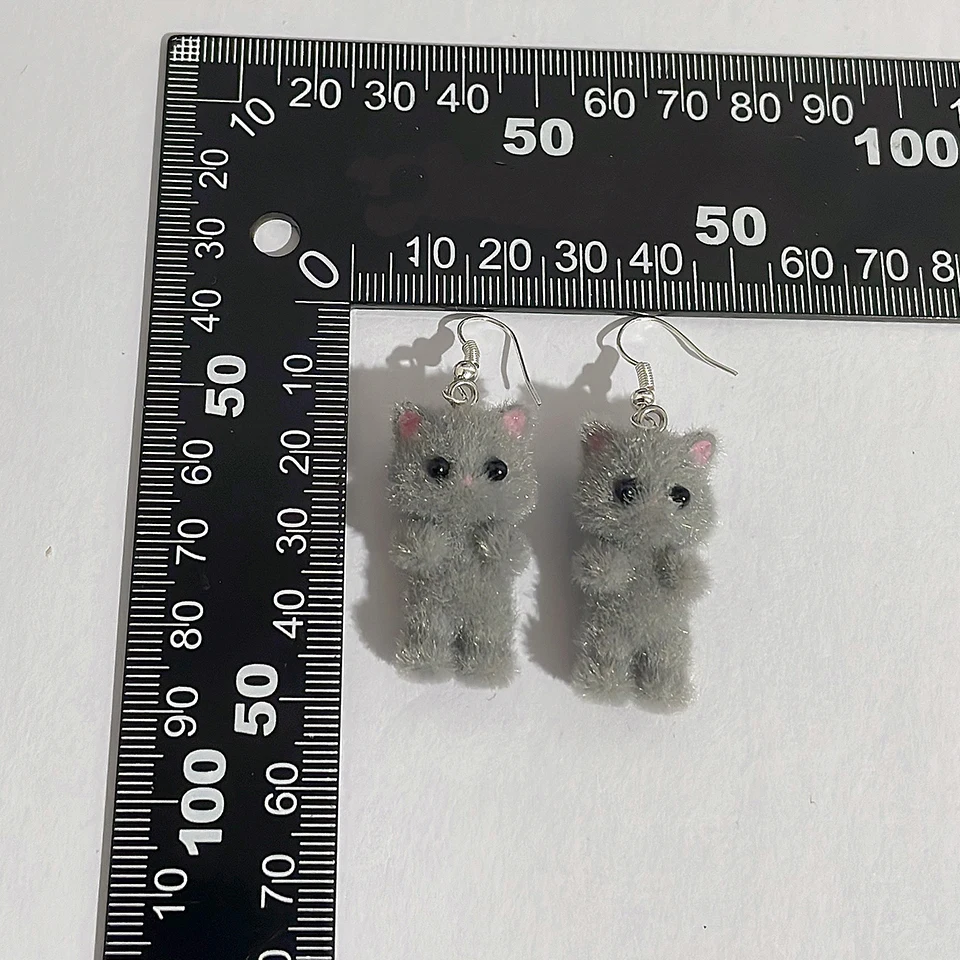 Cute 3D Resin Kitten Dangle Earrings for Women Korean Version Cartoon Flocking Animal Sweet Earrings Party Jewelry image 5