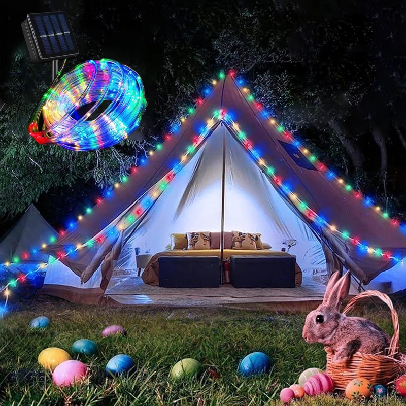 

8 Mode Outdoor Solar LED String Light 50/100/200 LED Tube Rope String Lights for Home Garden Street Tree Camping Wedding Dceor