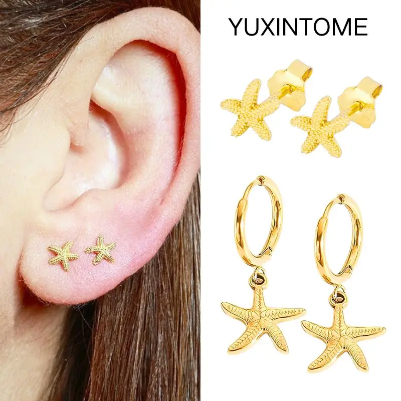 

925 Sterling Silver Needle Exquisite Starfish Stud Earrings Women's Star Shape Pendant Earrings Marine Elements Fashion Jewelry