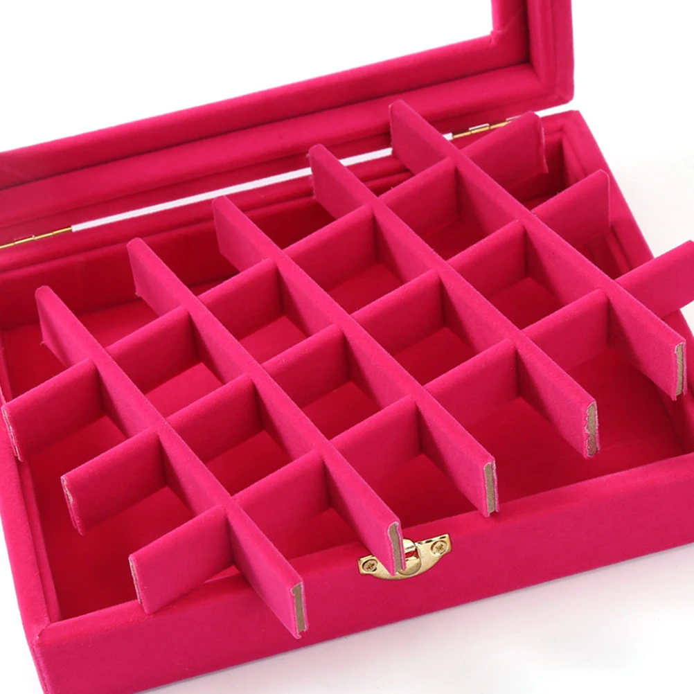 

Organizer Case Box with Gold Single Buckle Trumpets Holder Storage Glass Earrings Rings Jewelry Display (Rosy)