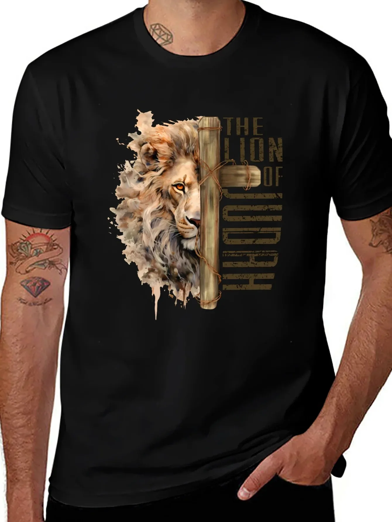 

Lion of Judah Christian Print Men's T-Shirt Short Sleeve Cotton Tees Retro Hip-Hop Summer Y2k Tops Men Clothing Oversize T-shirt