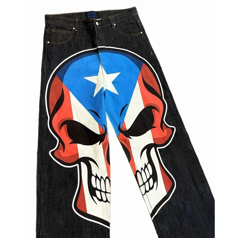 Y2k Baggy Jeans Männer Vintage Flagge Druck Hip Hop neue Harajuku Jeans Streetwear Gothic Männer Frauen Mode lässig weites Bein Jeans