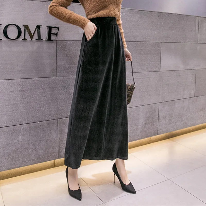 2024 Autunm and Winter women long maxi velvet skrits.office lady fashion Spring elegant velour skirts plus size m-6XL robe femme