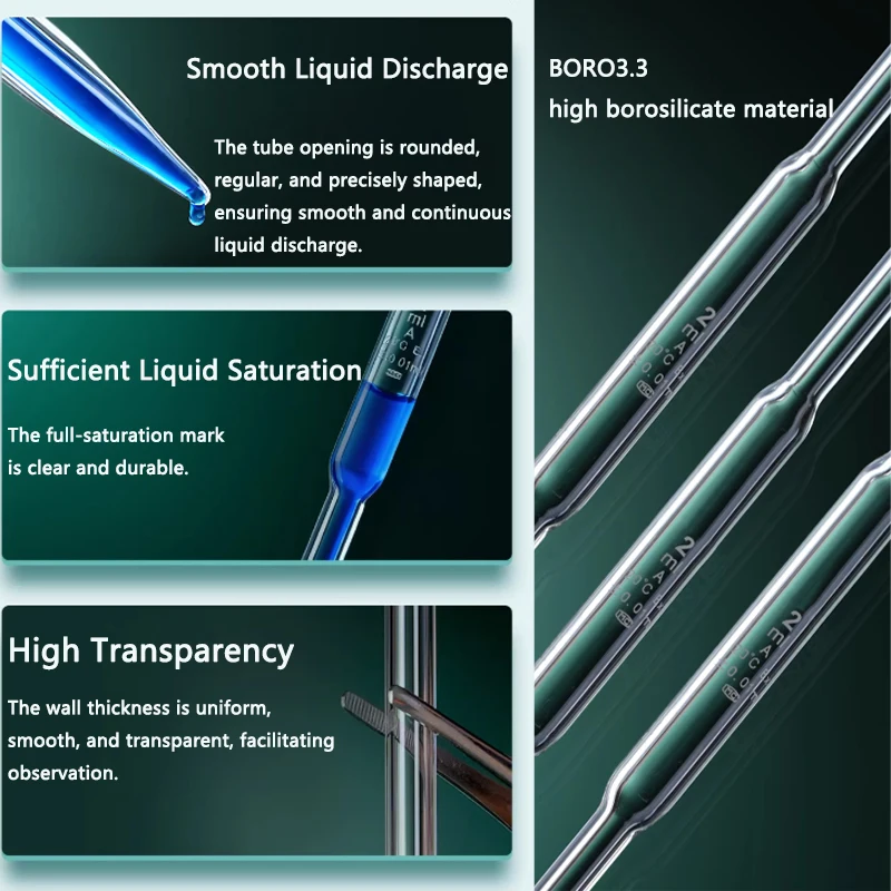 Graduated glass pipettes, single-mark, wide-bore graduated pipettes, laboratory transparent pipettes 2/5/10/20/25/50ml
