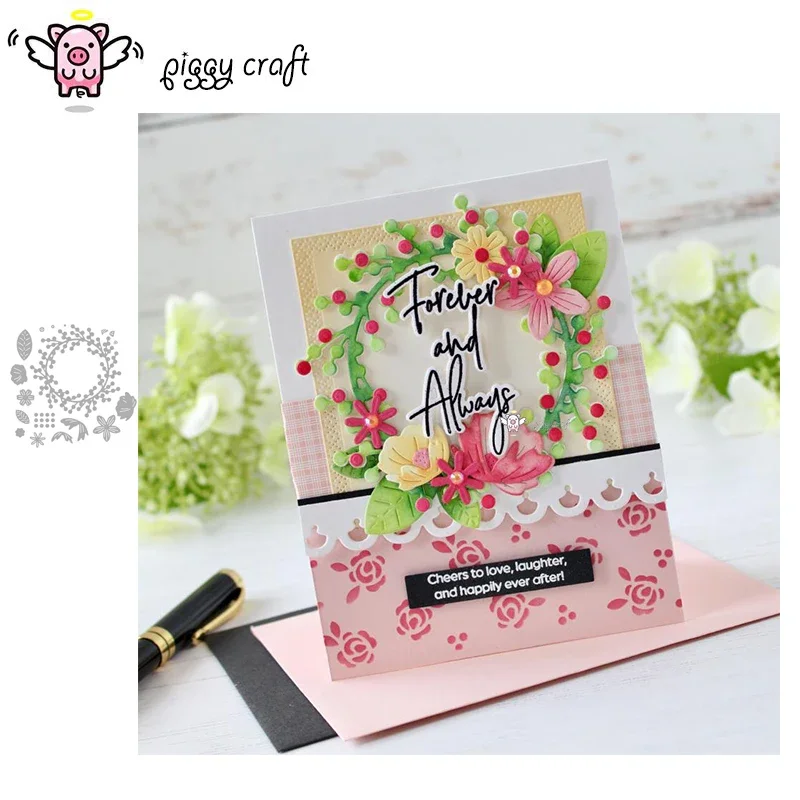 Piggy Craft metal cutting dies cut die mold Berry leaves flower ring Scrapbook paper craft knife mould blade punch stencils dies