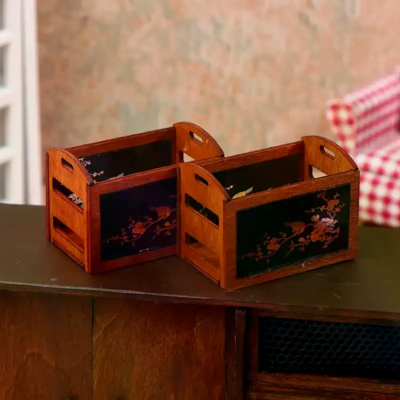 1:12 دمية مصغرة الرف سلة التخزين الأثاث نموذج المنزل ديكور لعبة بيت الدمية الملحقات