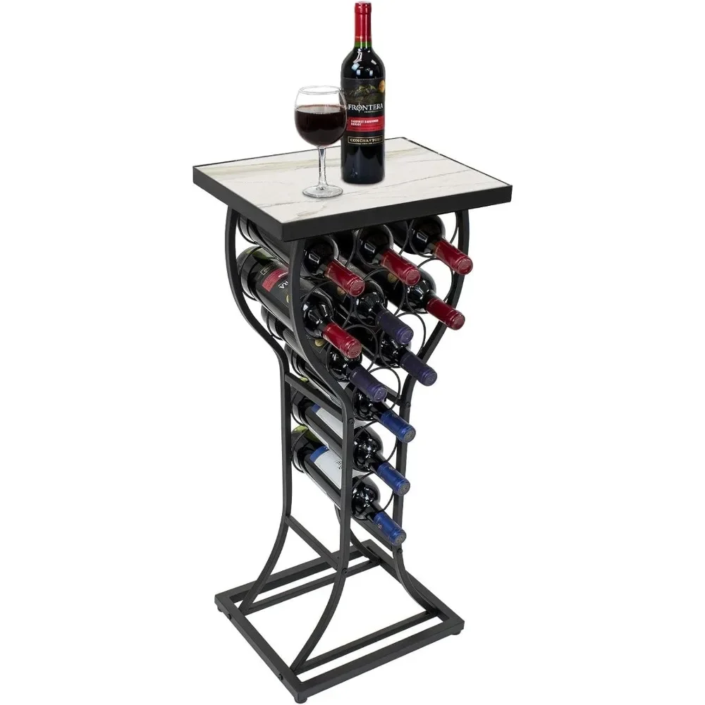 

Wine Rack Console for Home Bar - Mini Wine Stand with Elegant Faux White Marble Top