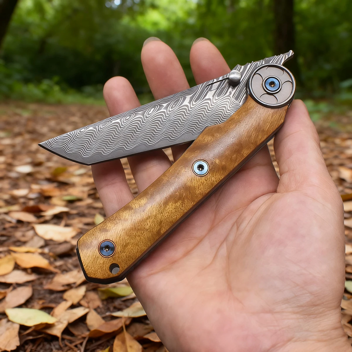 

High quality VG10 Damascus Steel Camphor Wood Handle Folding Knife Outdoor Camping Hunting Tools Christmas Gifts Nylon Sleeve